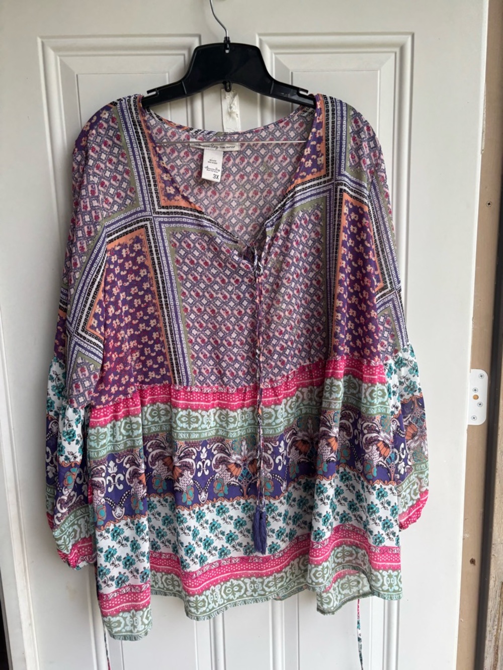 American Rag Purple Multi Patchwork Peasant Tunic